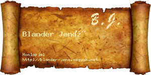 Blander Jenő névjegykártya